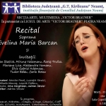 Recital al sopranei Evelina Maria Barcan și al invitaților săi, la Biblioteca Județeană